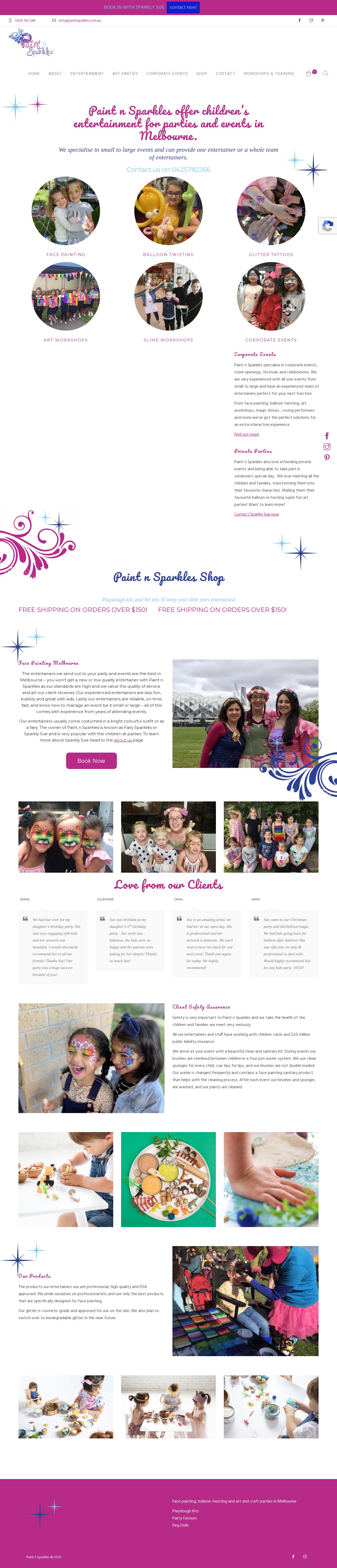 Paint n Sparkles - face painting and parties website