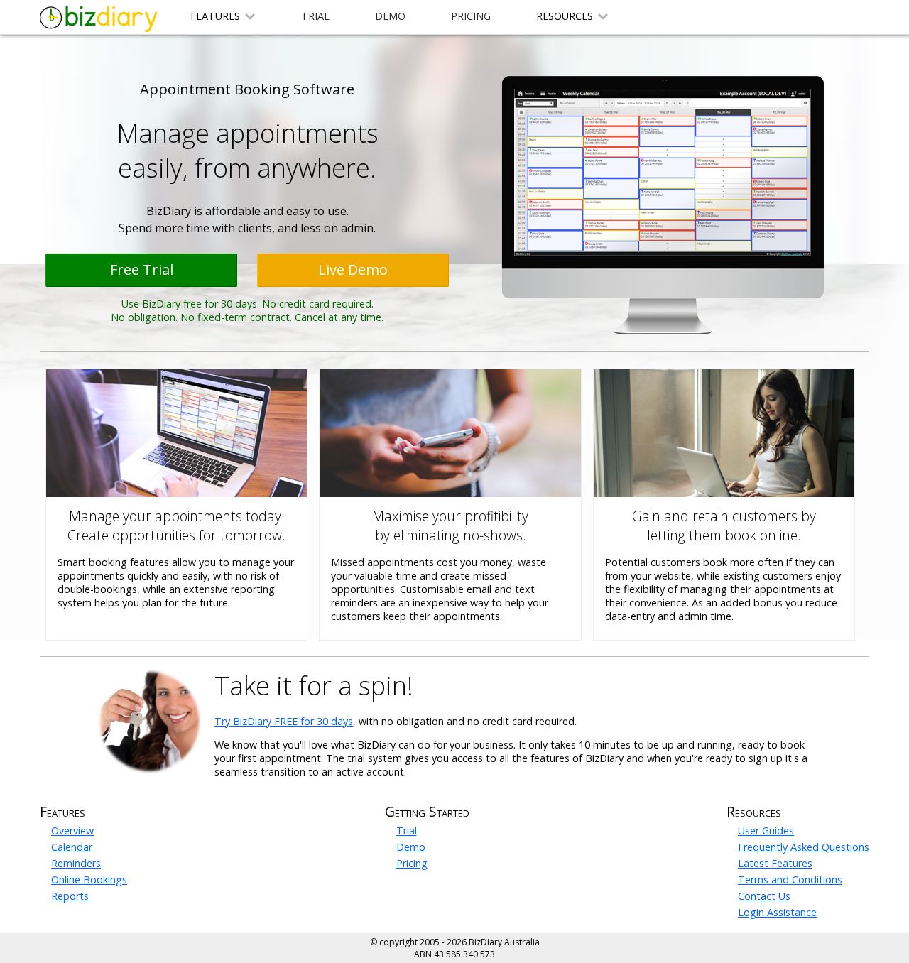 BizDiary Australia: Appointment Calendar for Australian Businesses website