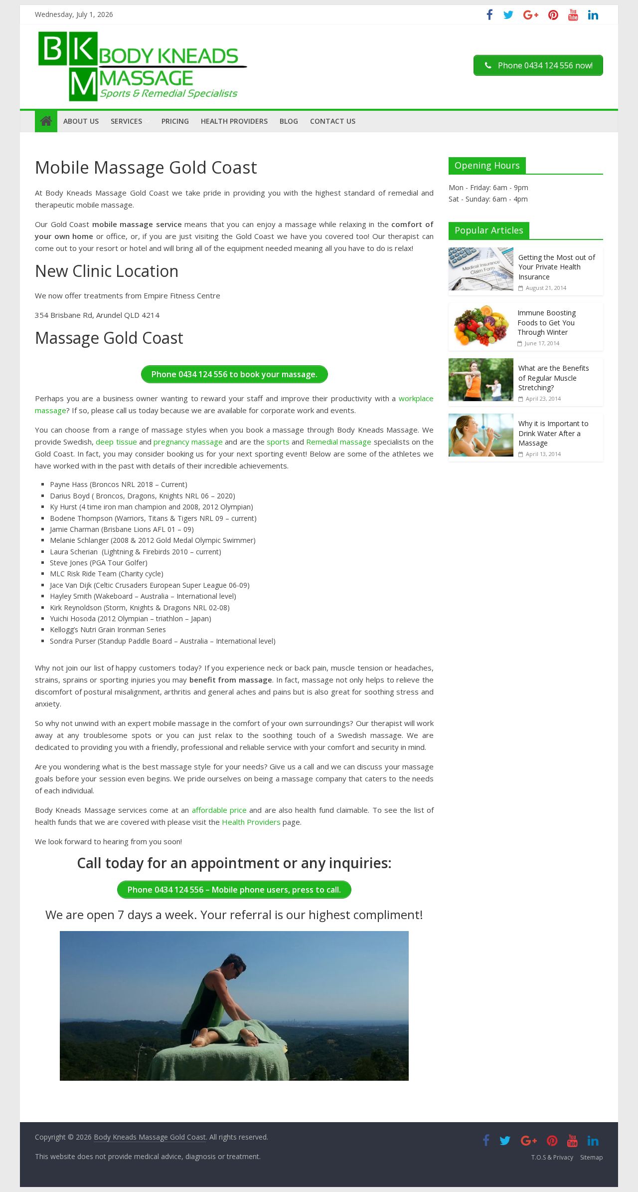 Body Kneads Massage website