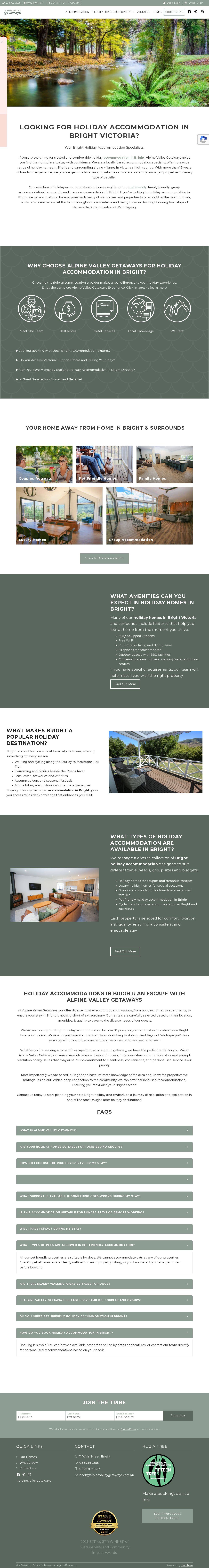 Alpine Valley Getaways website