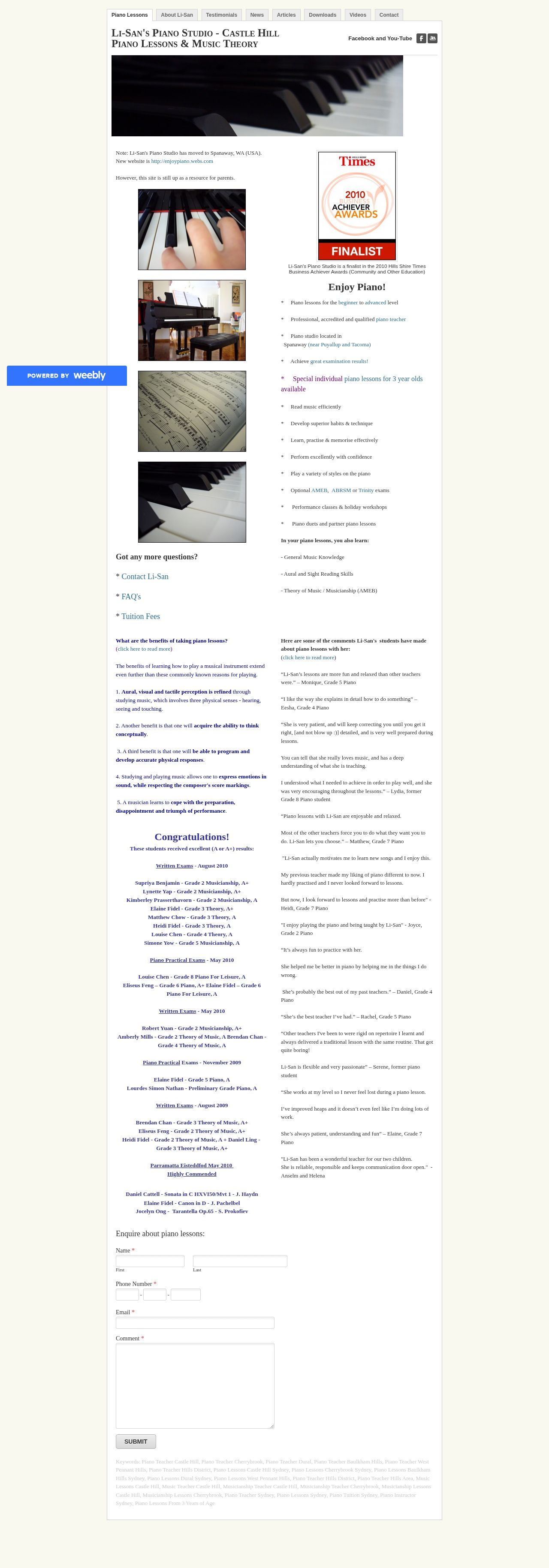 Piano Lessons in Castle Hill (Sydney) website