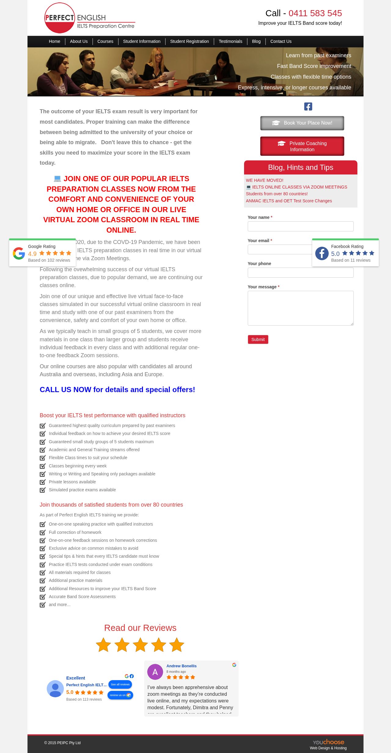 Perfect English IELTS Preparation Centre website