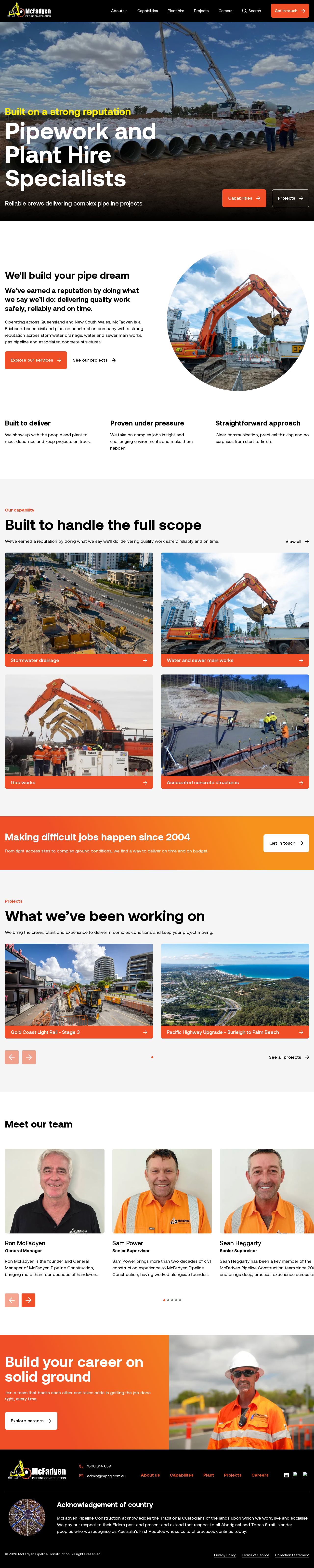 McFadyen Pipeline Construction & Plant Hire website