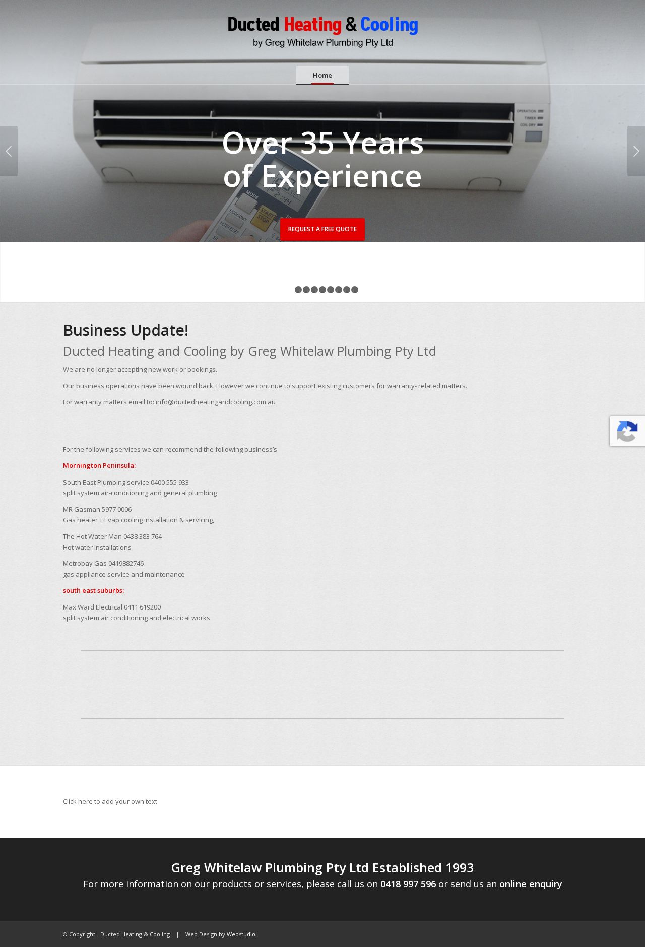 Ducted Heating and Cooling by Greg Whitelaw Plumbing website