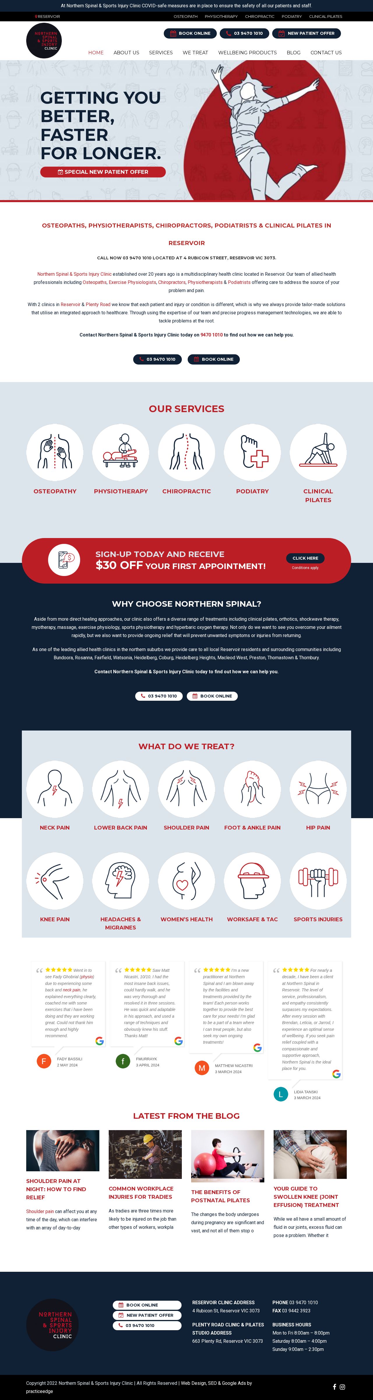Northern Spinal & Sports Injury Clinic website