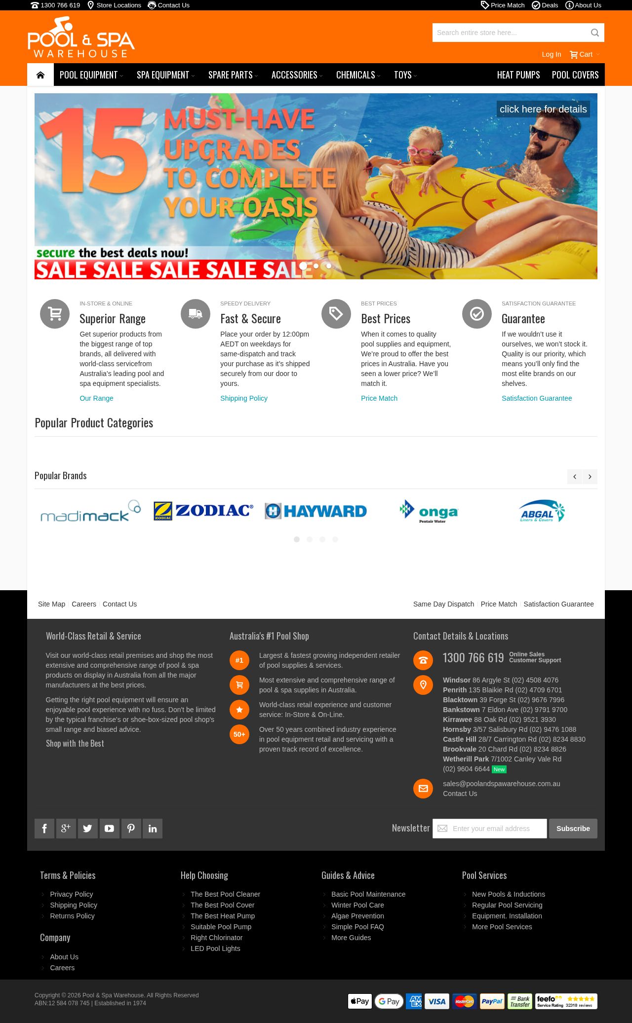 Pool & Spa Warehouse website