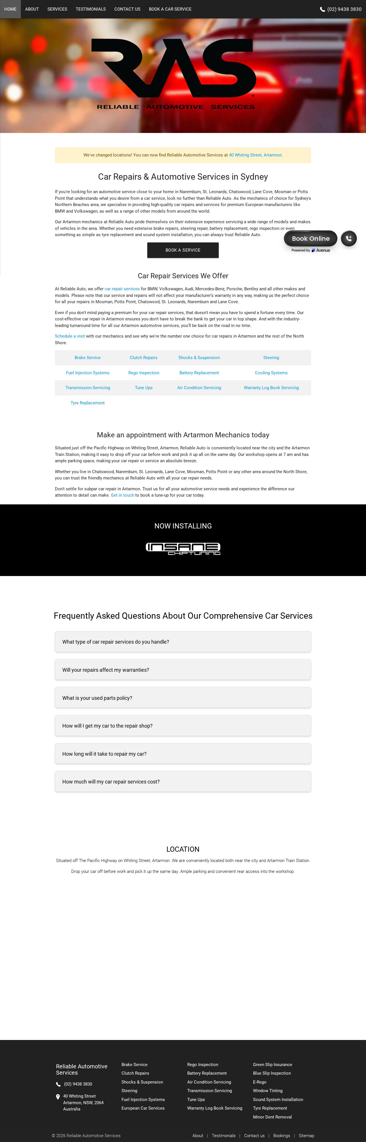Reliable Automotive Services website
