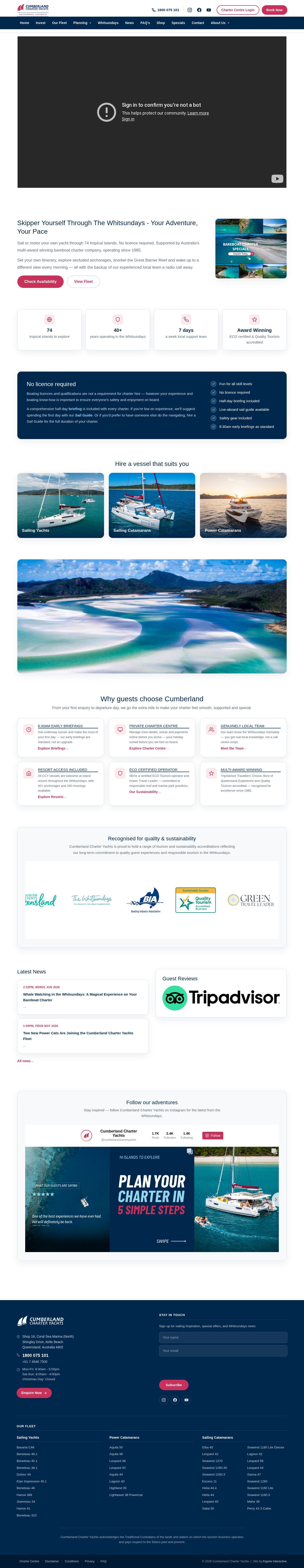 Cumberland Charter Yachts website