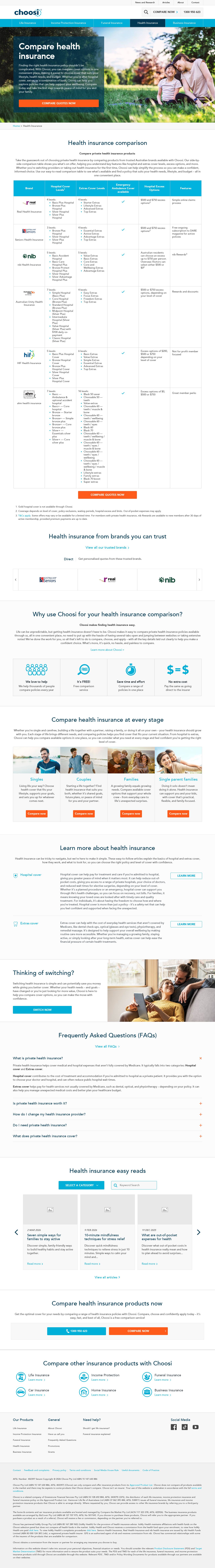 Health Insurance Coverage | Choosi website