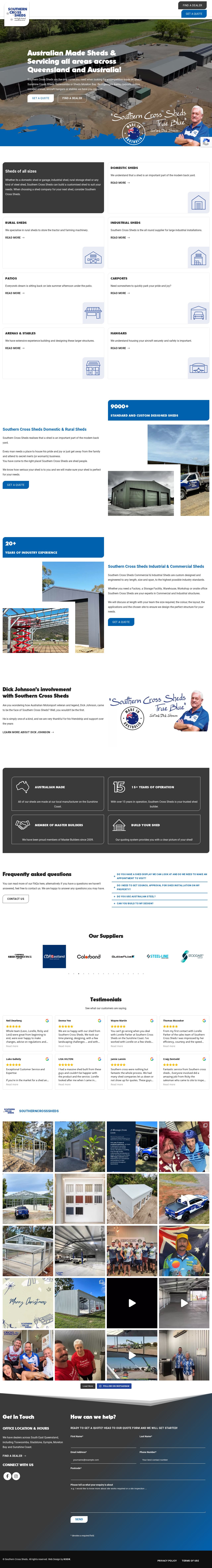 Southern Cross Sheds website