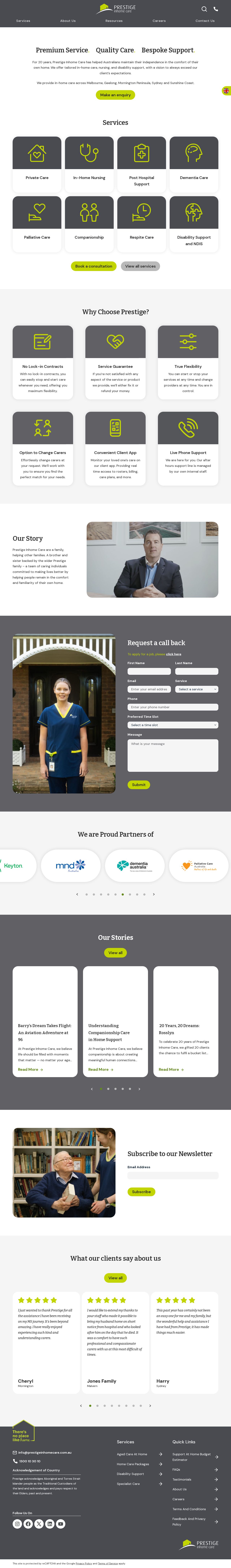 Prestige Inhome Care website