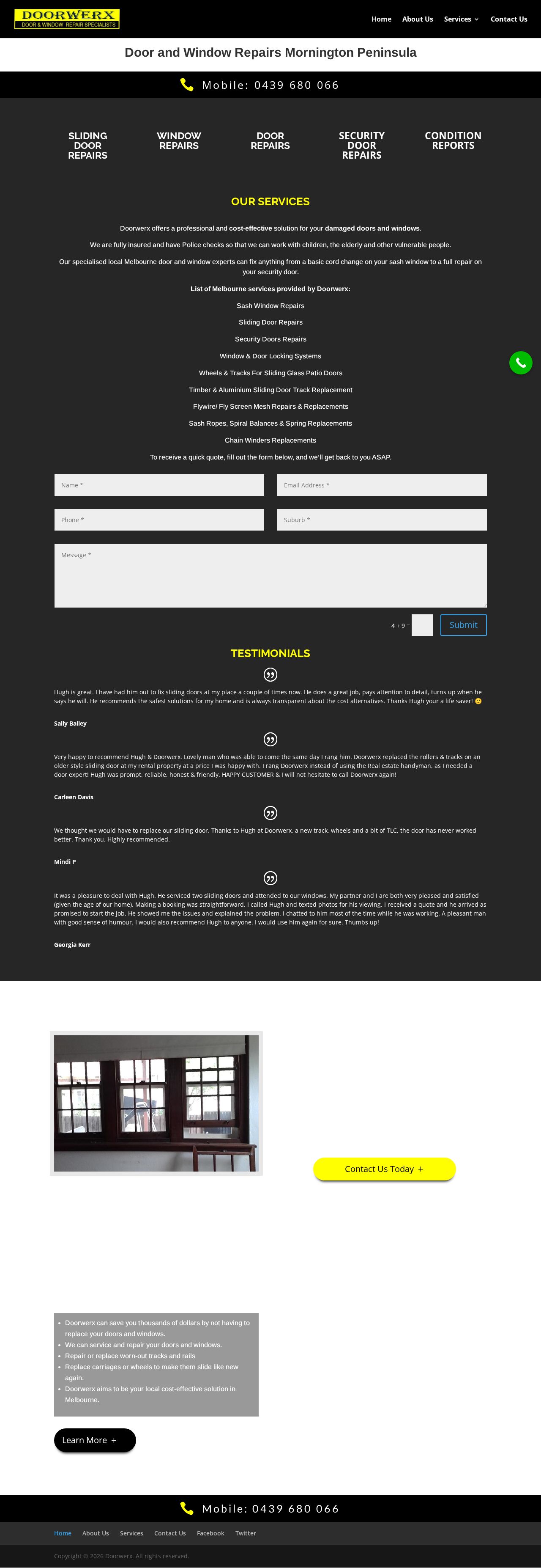 Doorwerx door and window repair Mornington Peninsula website