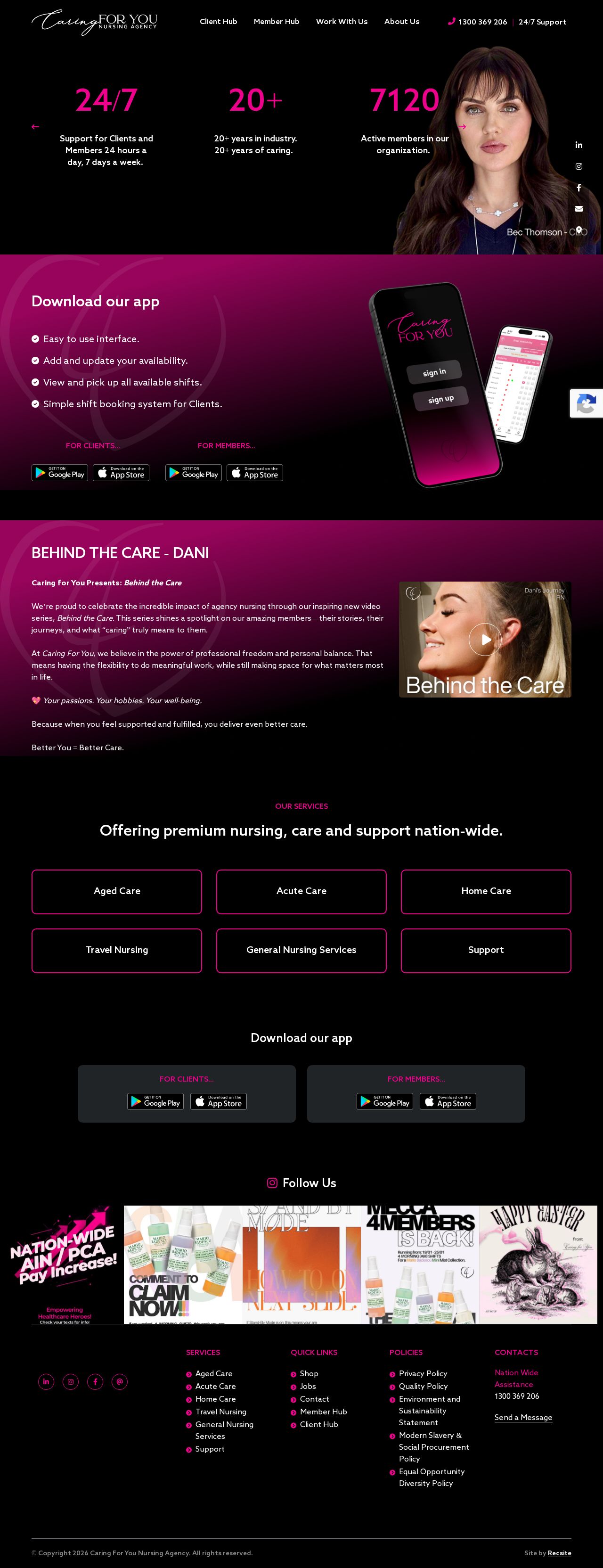 Caring for You Nursing Agency website