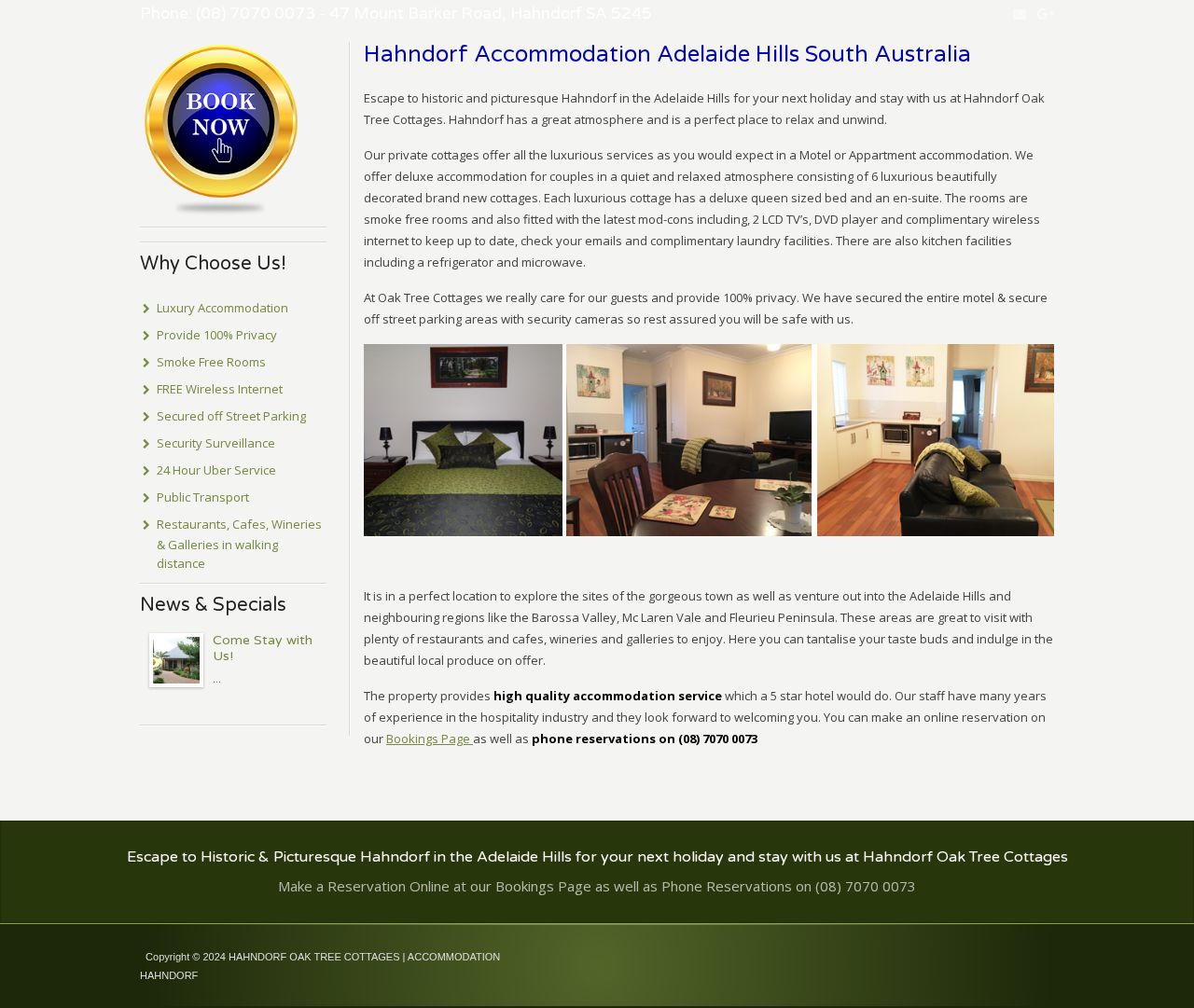 Accommodation Adelaide Hills website