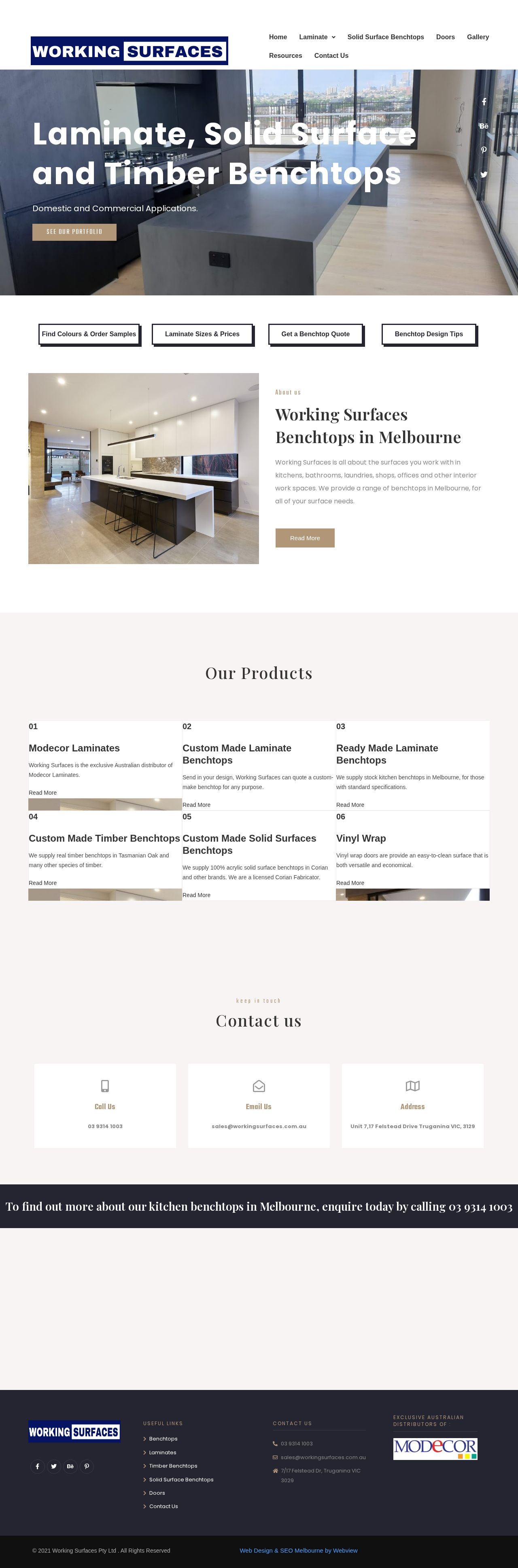 Working Surfaces PTY LTD website