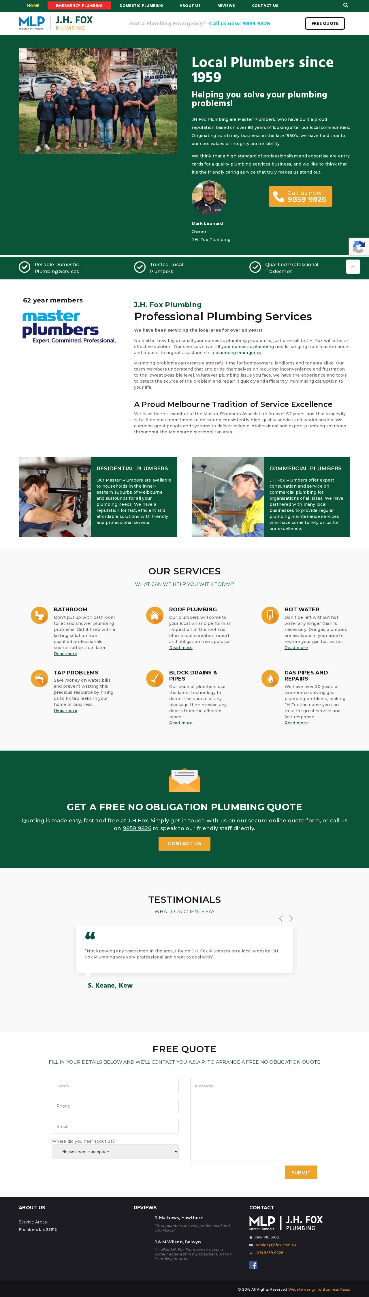 J.H. Fox Pty Ltd – Master Plumbers website