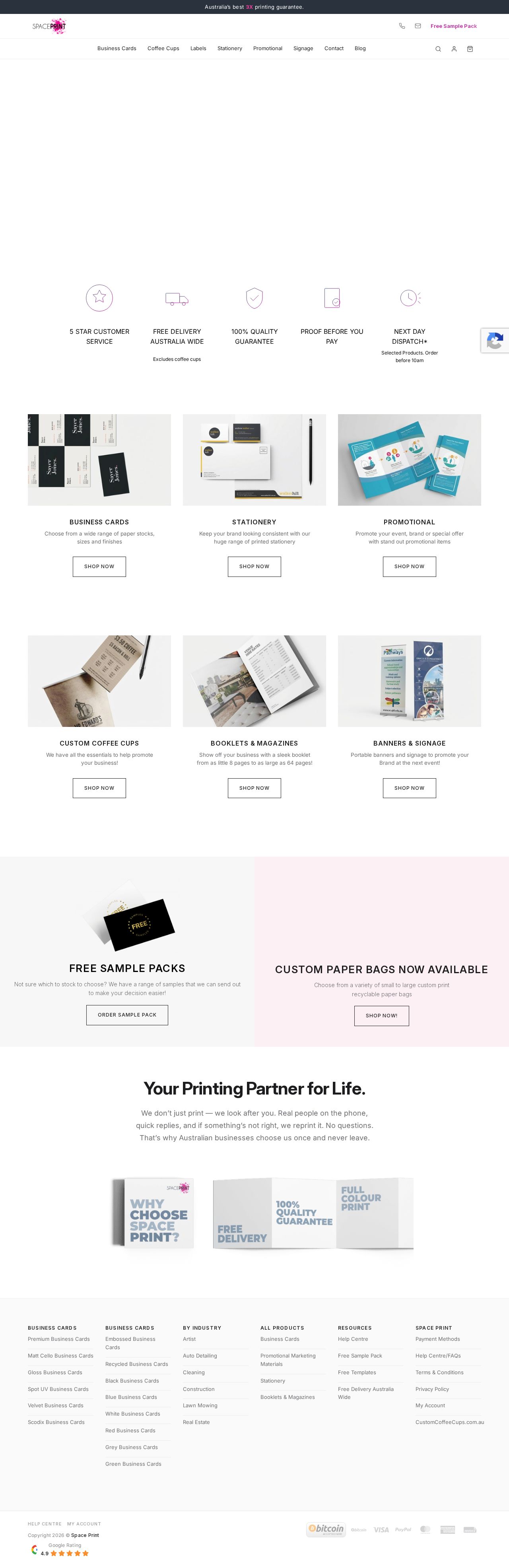Australian Business Cards - Space Print website