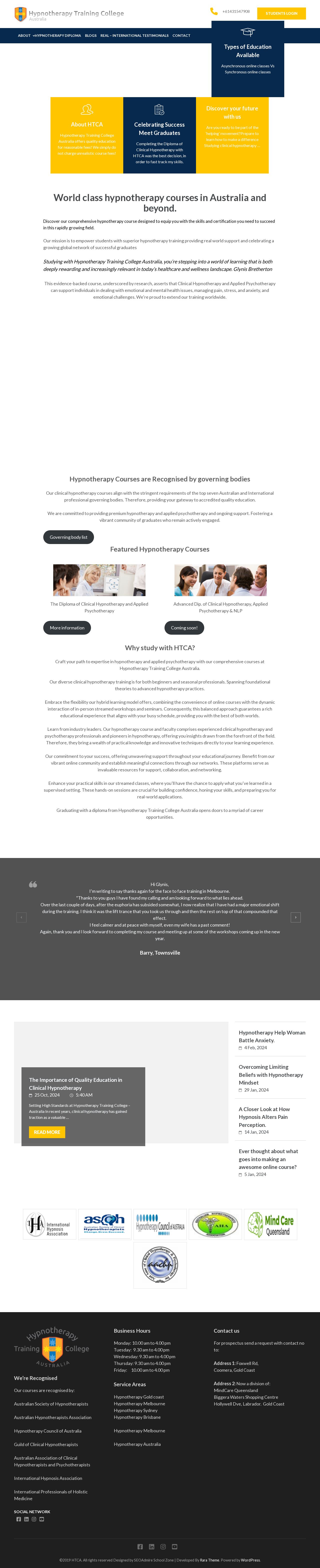 Hypnotherapy Training College website