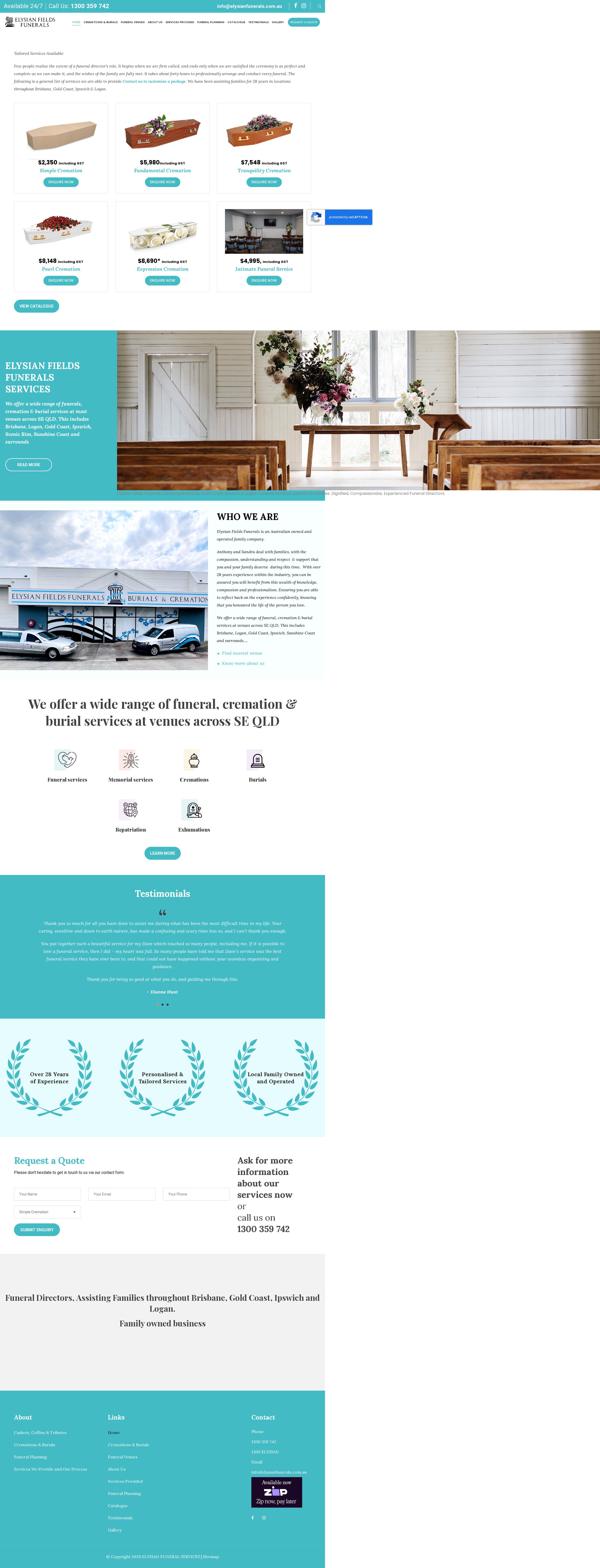 Elysian Fields Funerals website