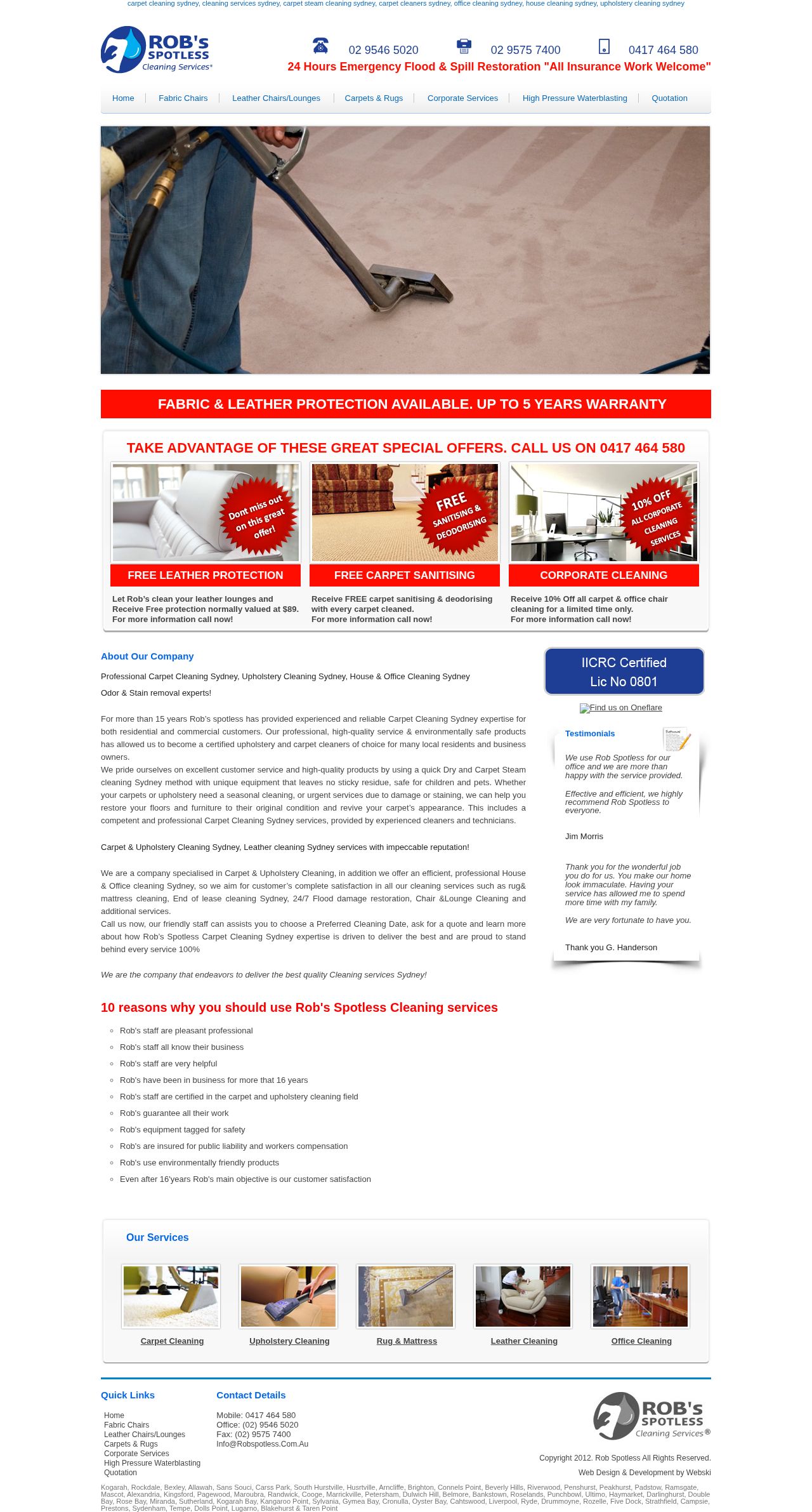 Rob\'s Spotless Cleaning Services website