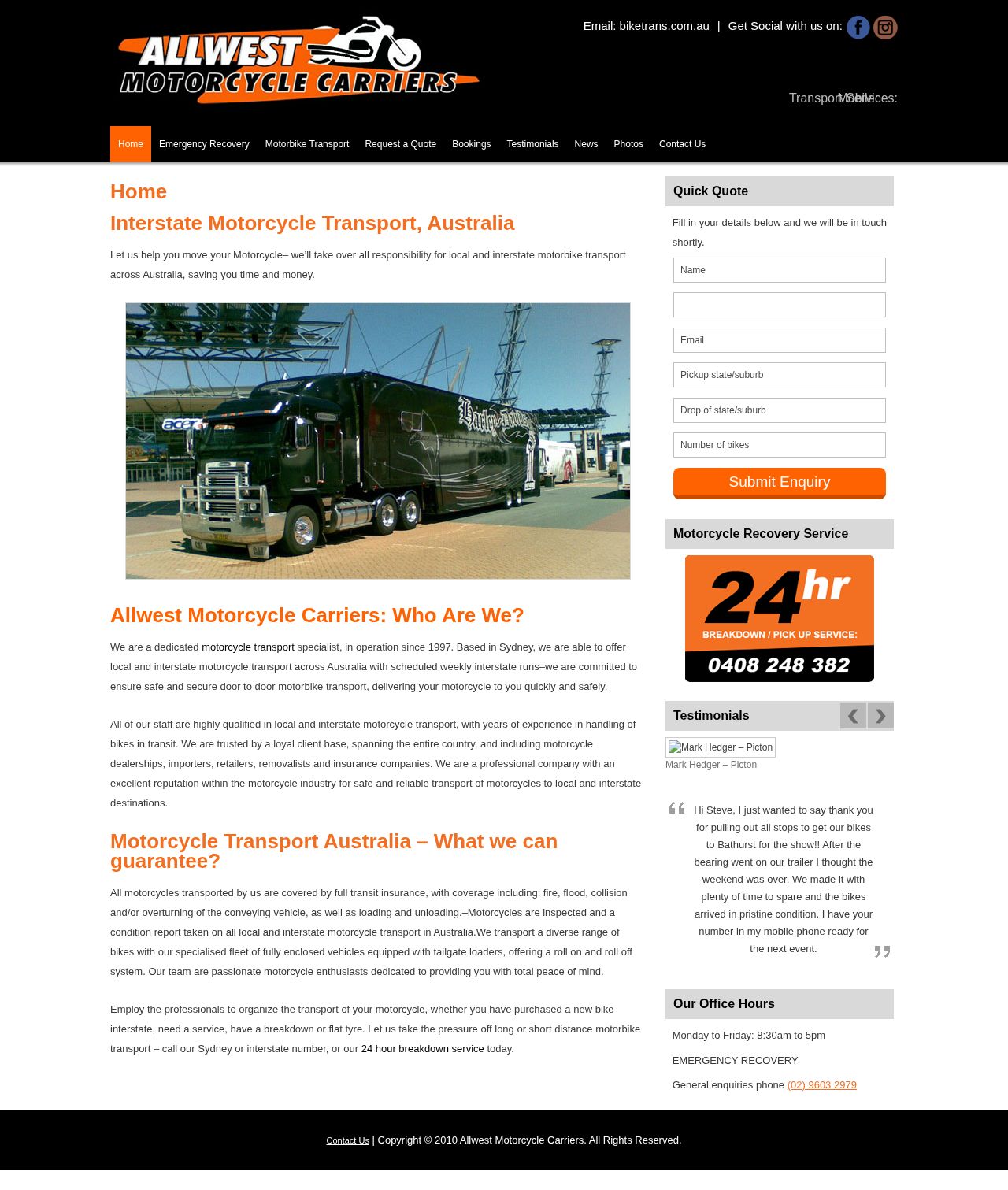 Allwest Motorcycle Carriers website