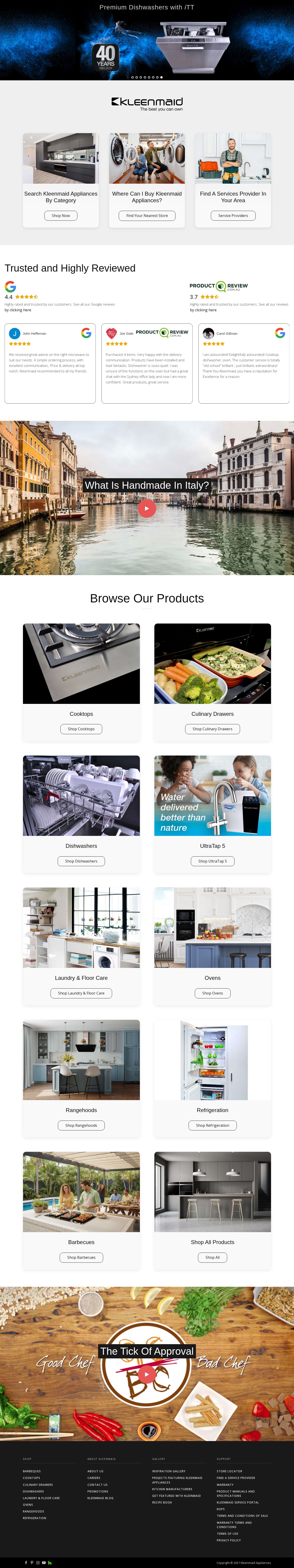 Kleenmaid Appliances website