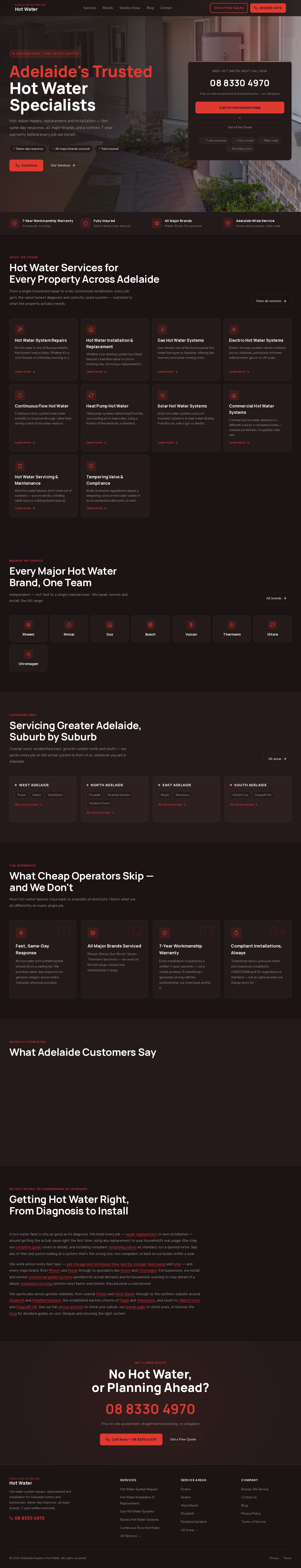 Adelaide Superior Hot Water website