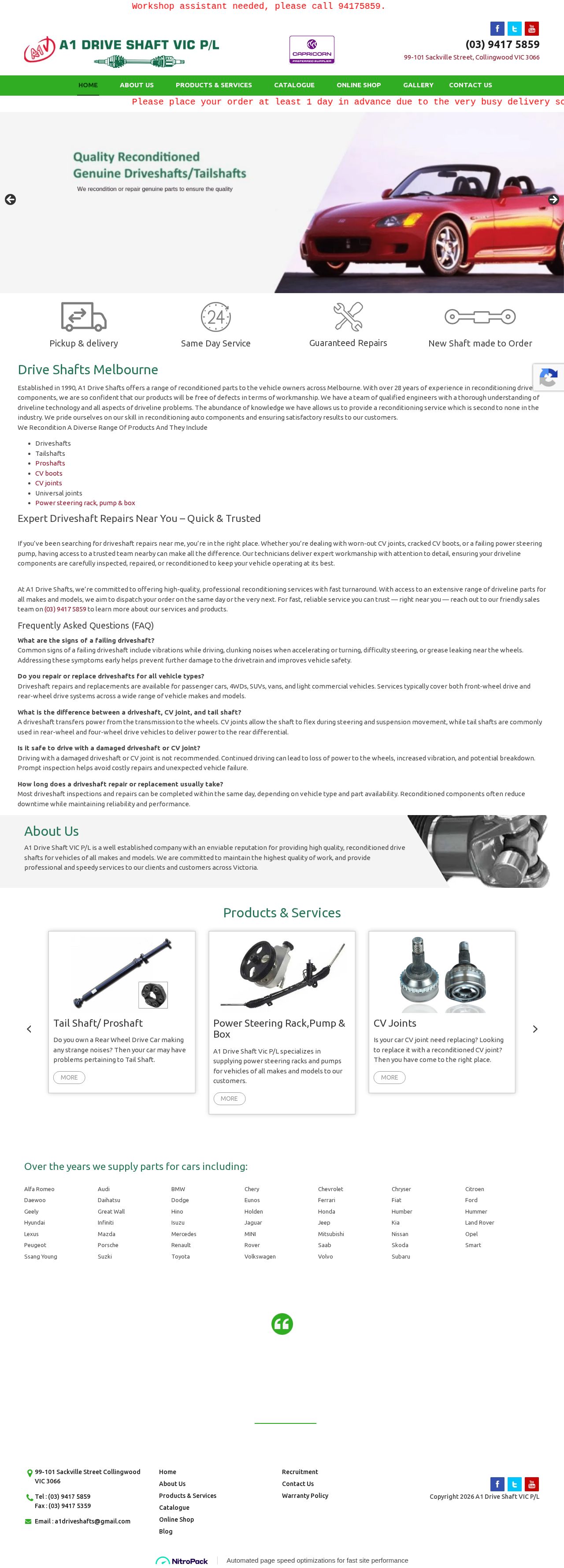 A1 Drive Shafts website