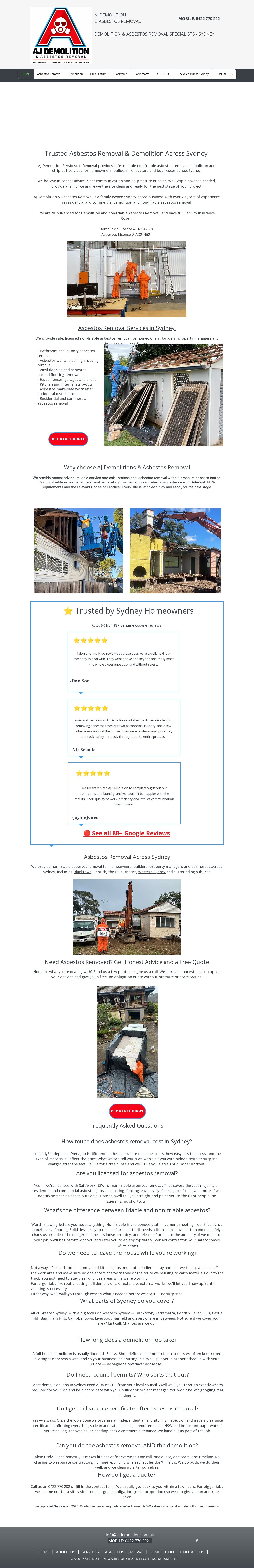 AJ Demolition & Asbestos Removal website