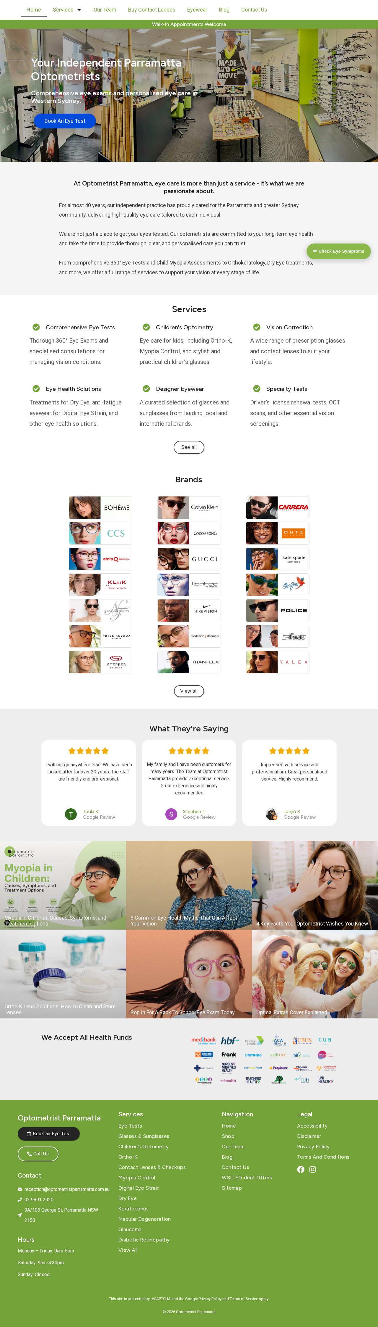 Optometrist Parramatta website