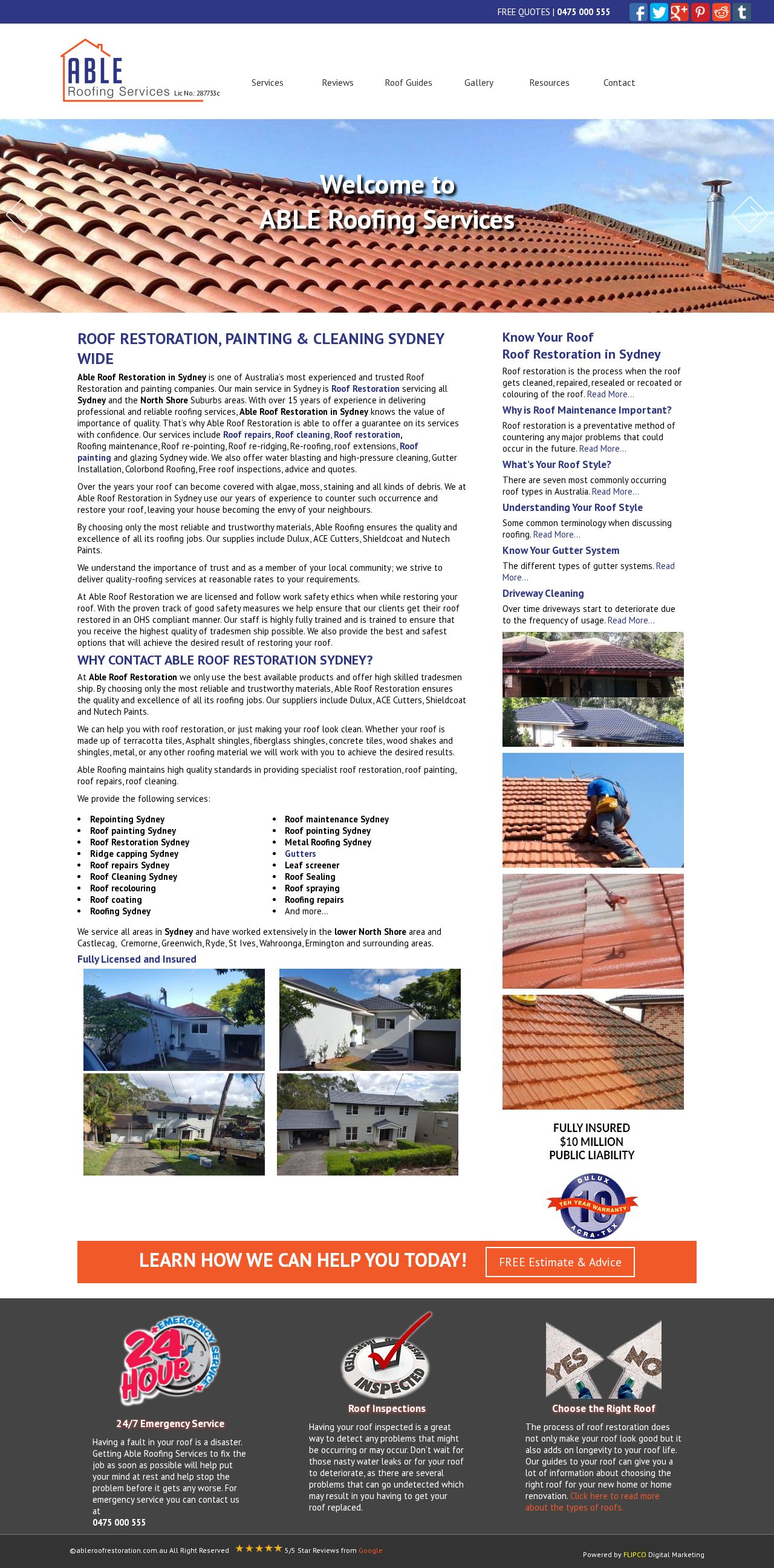 Able Roof Restoration website