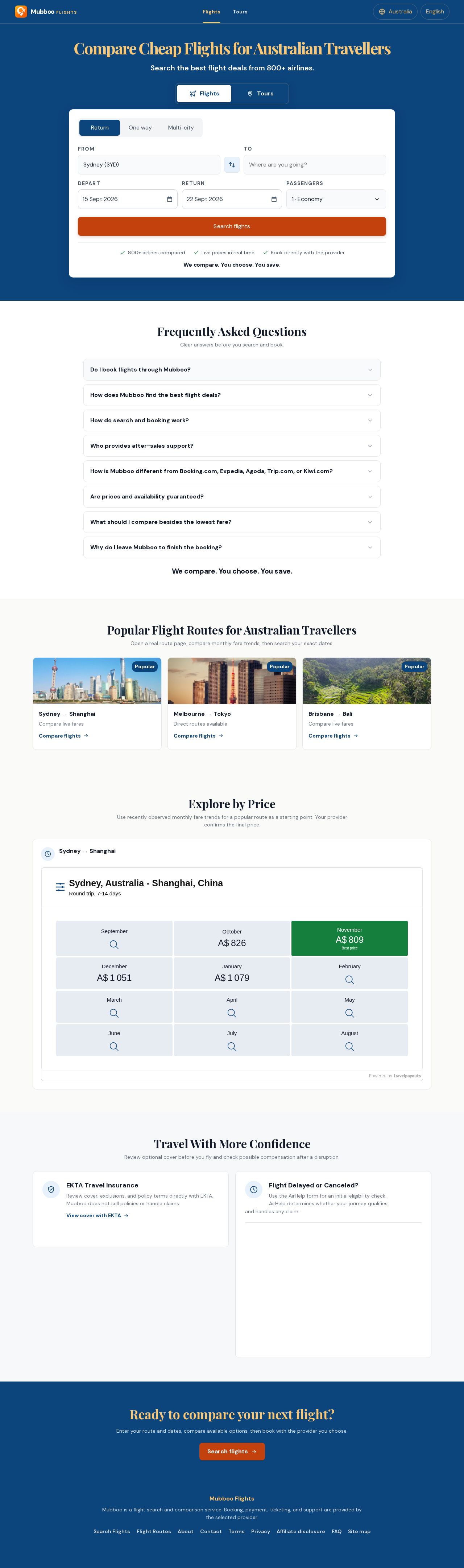 Mubboo Flights website