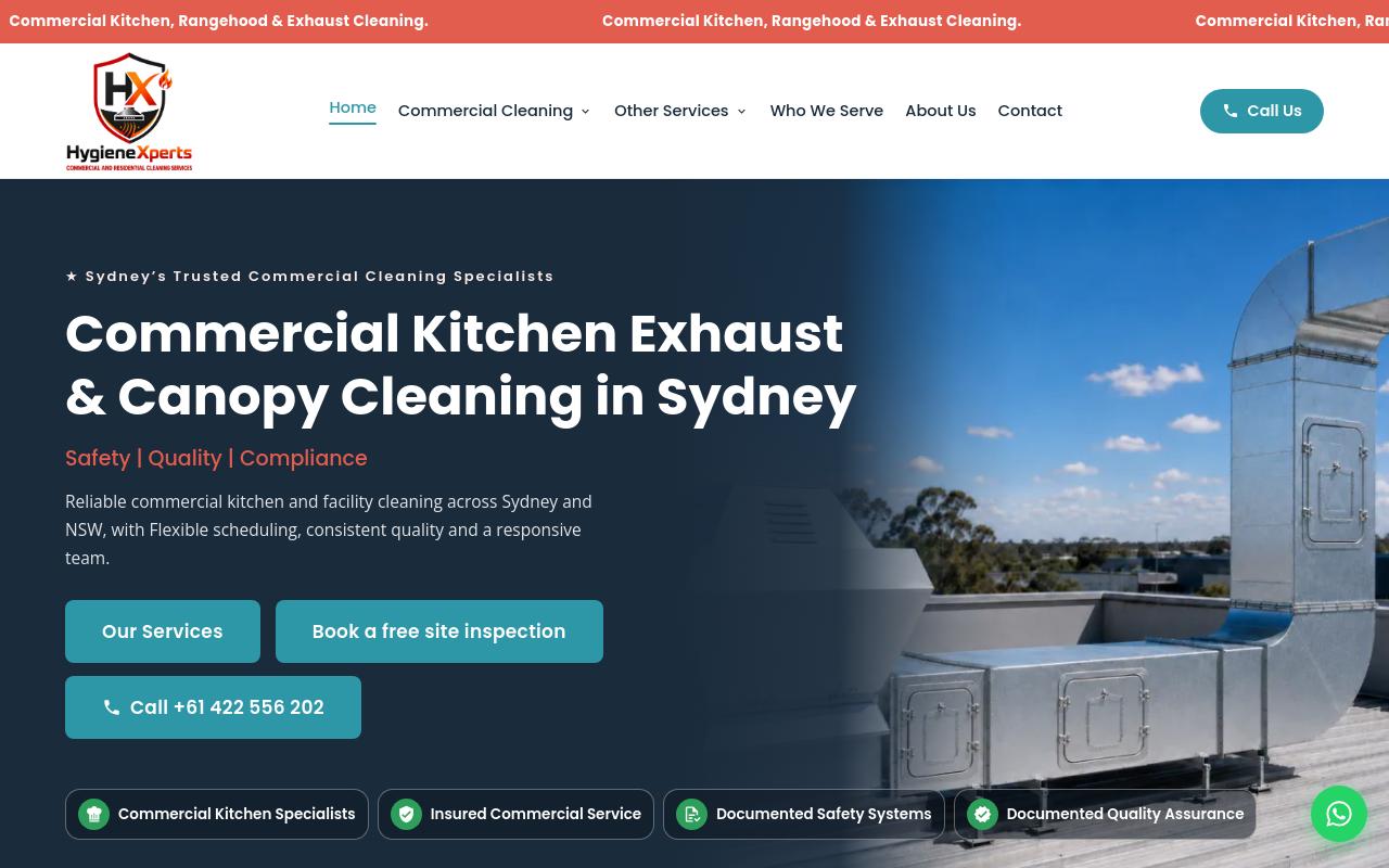 HYGIENEXPERTS COMMERCIAL & RESIDENTIAL CLEANING SERVICES website